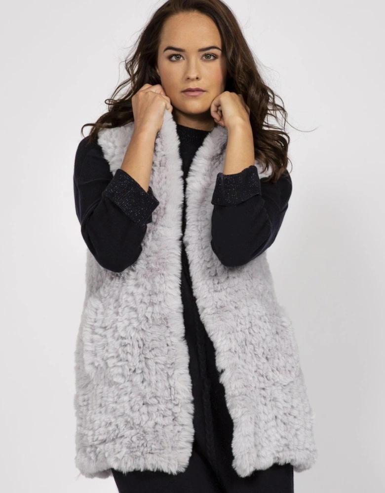 Grey Hand Knitted Faux Fur Gilet