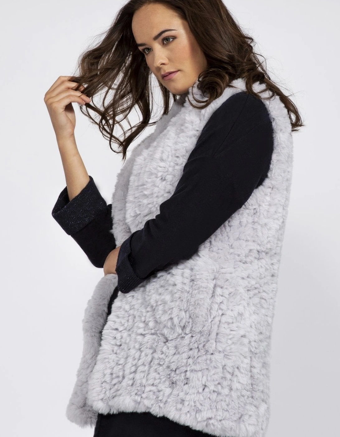 Grey Hand Knitted Faux Fur Gilet