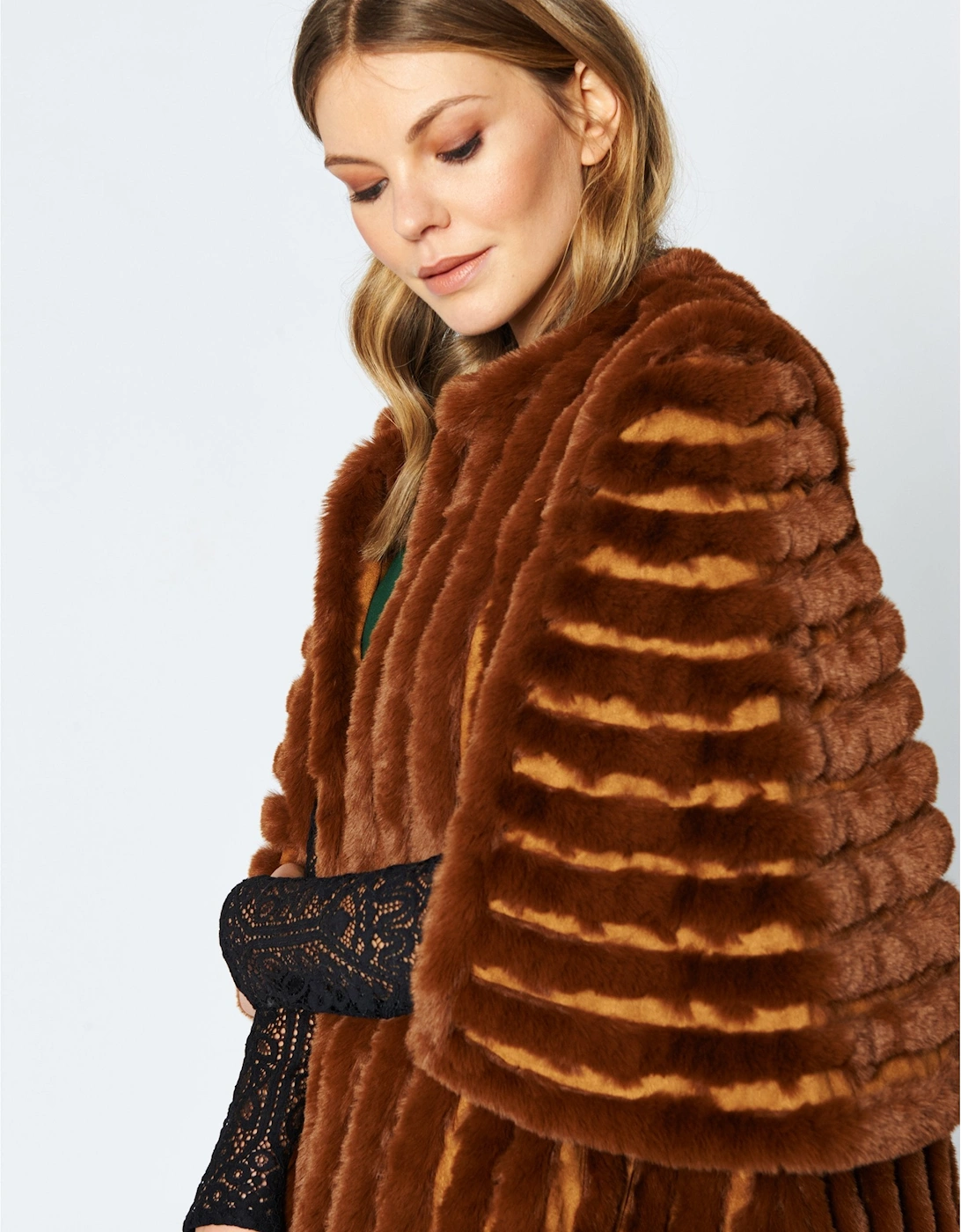 Chocolate Faux Fur Striped Coat, 7 of 6