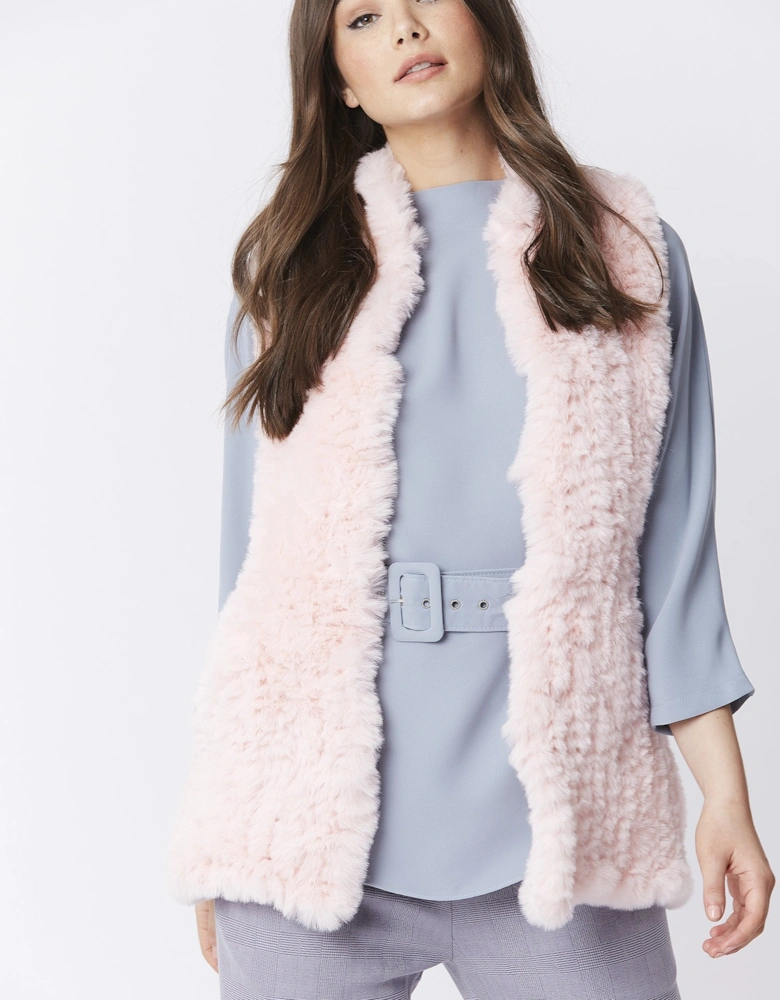 Pink Hand Knitted Faux Fur Gilet