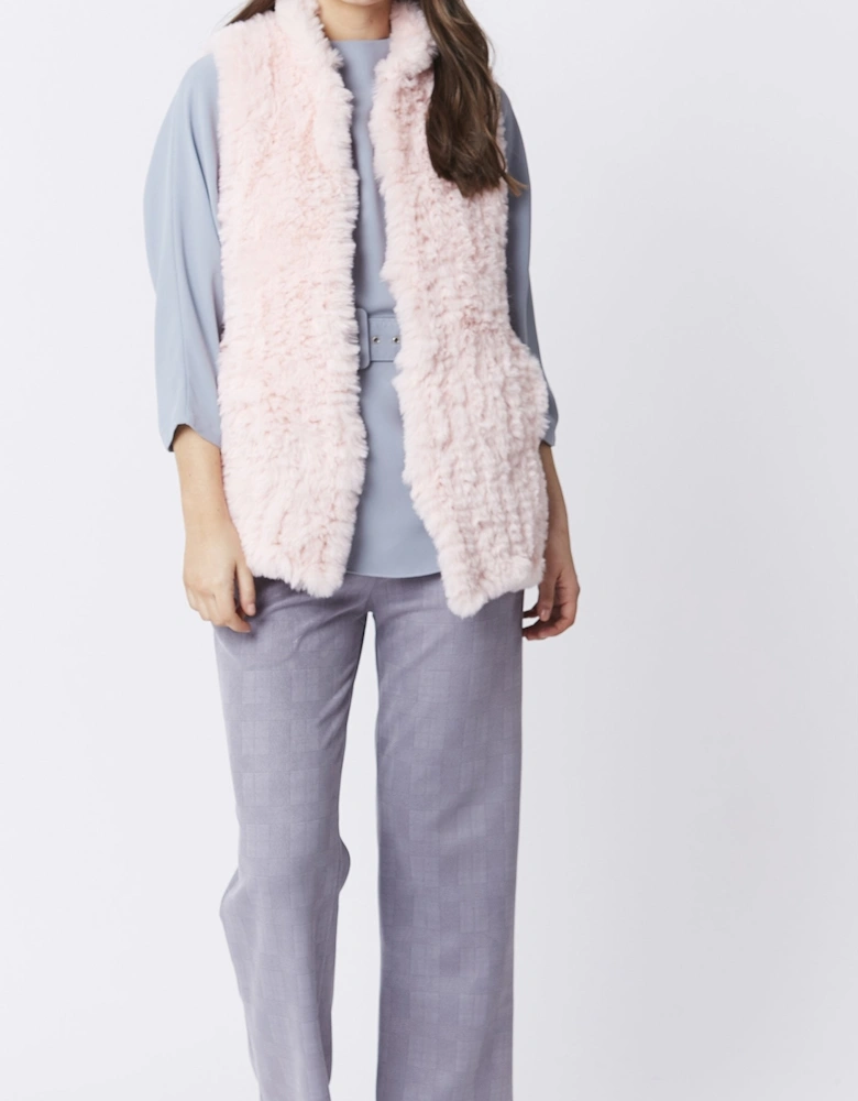 Pink Hand Knitted Faux Fur Gilet