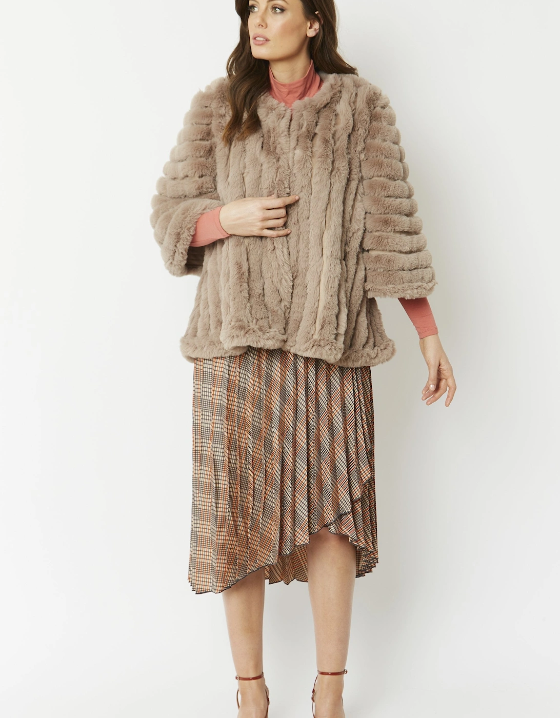 Mocha Faux Fur Striped Coat