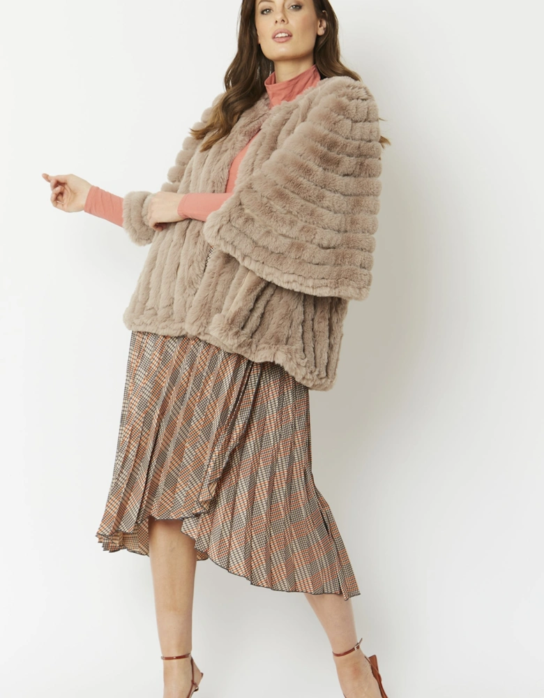 Mocha Faux Fur Striped Coat