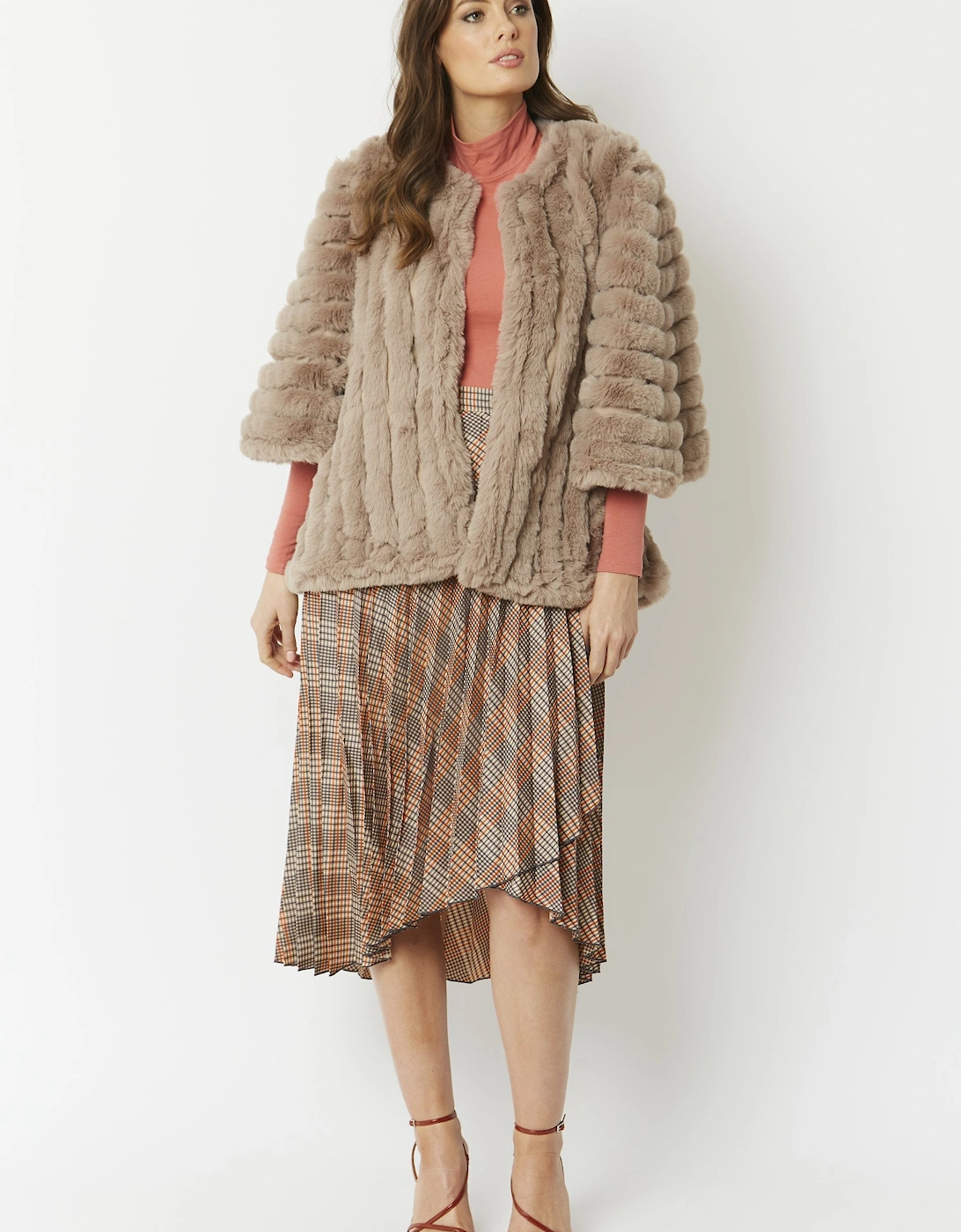 Mocha Faux Fur Striped Coat