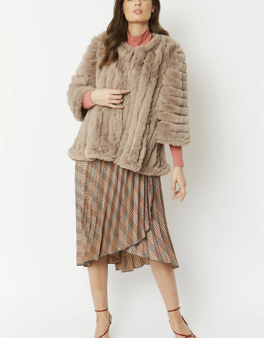 Mocha Faux Fur Striped Coat