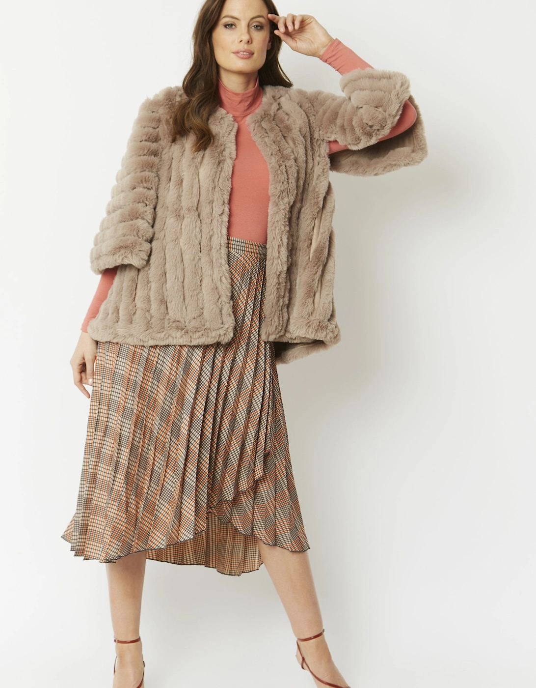 Mocha Faux Fur Striped Coat