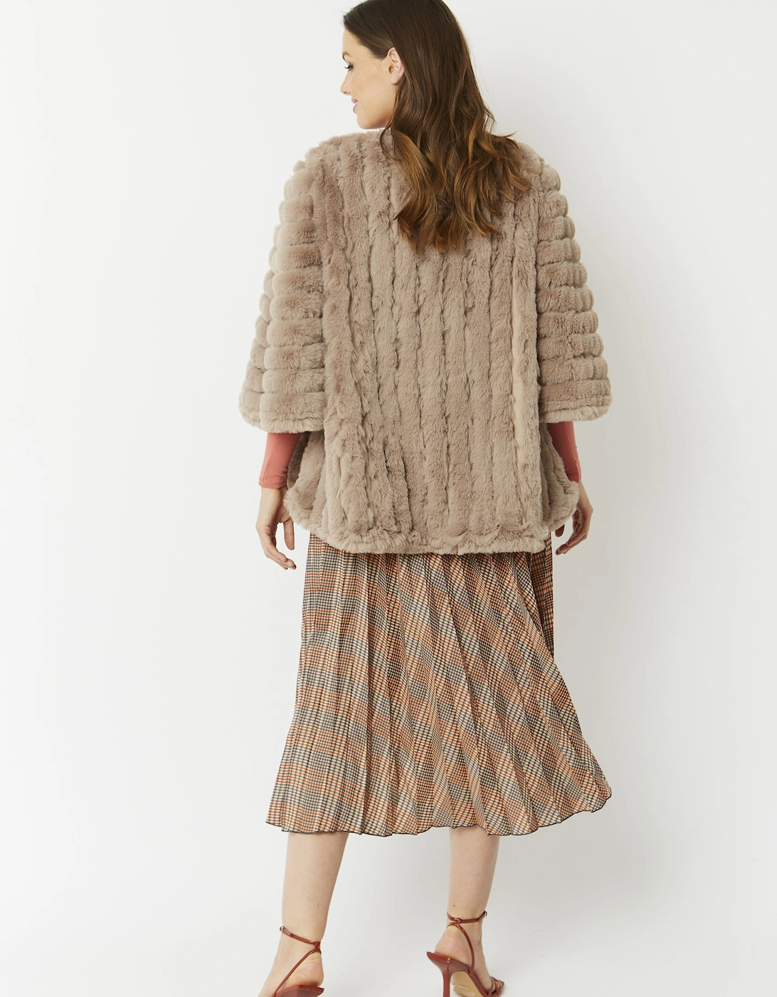 Mocha Faux Fur Striped Coat