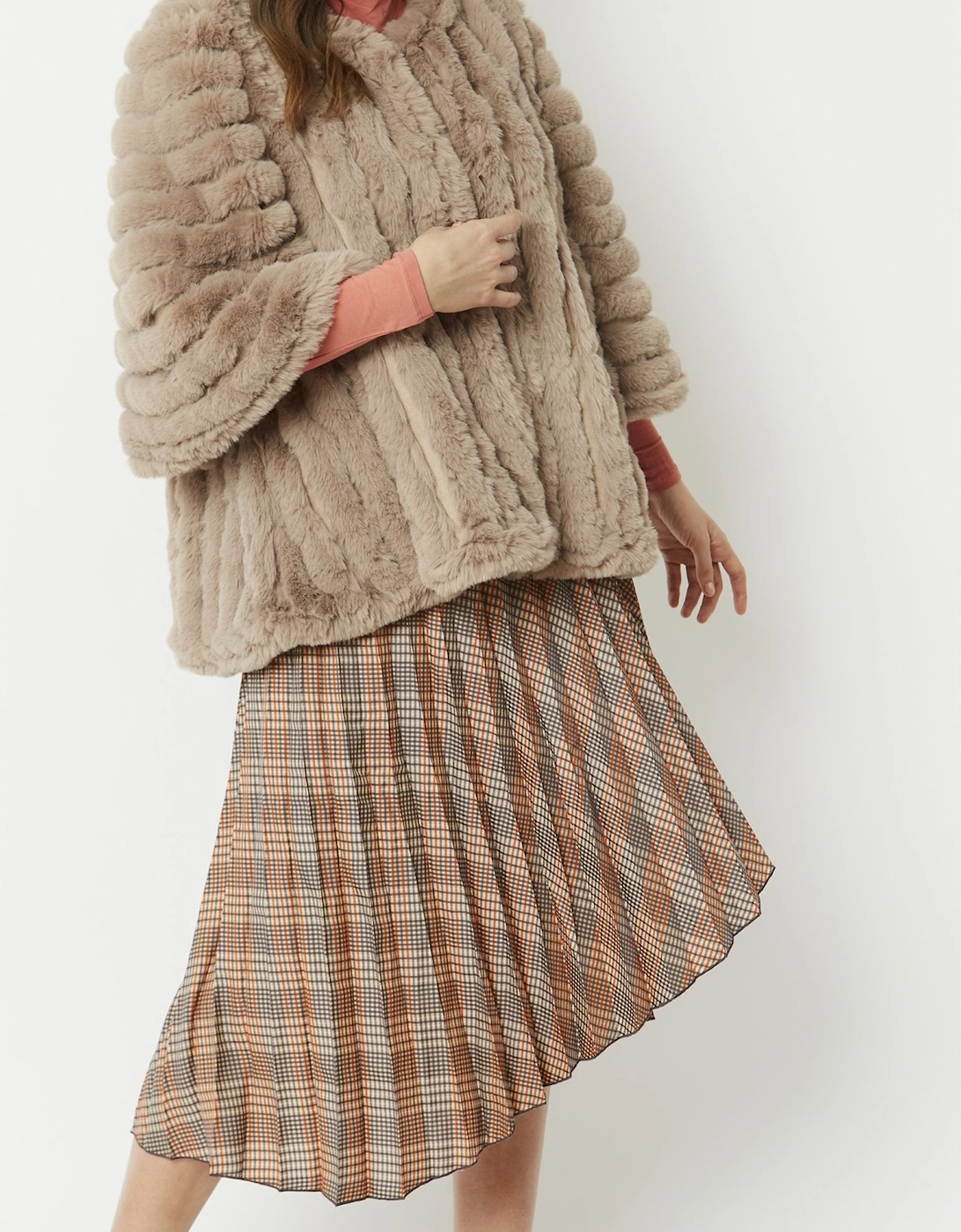 Mocha Faux Fur Striped Coat