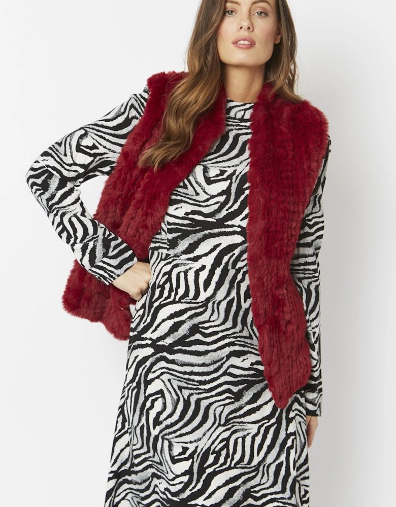 Red Hand Knitted Faux Fur Gilet