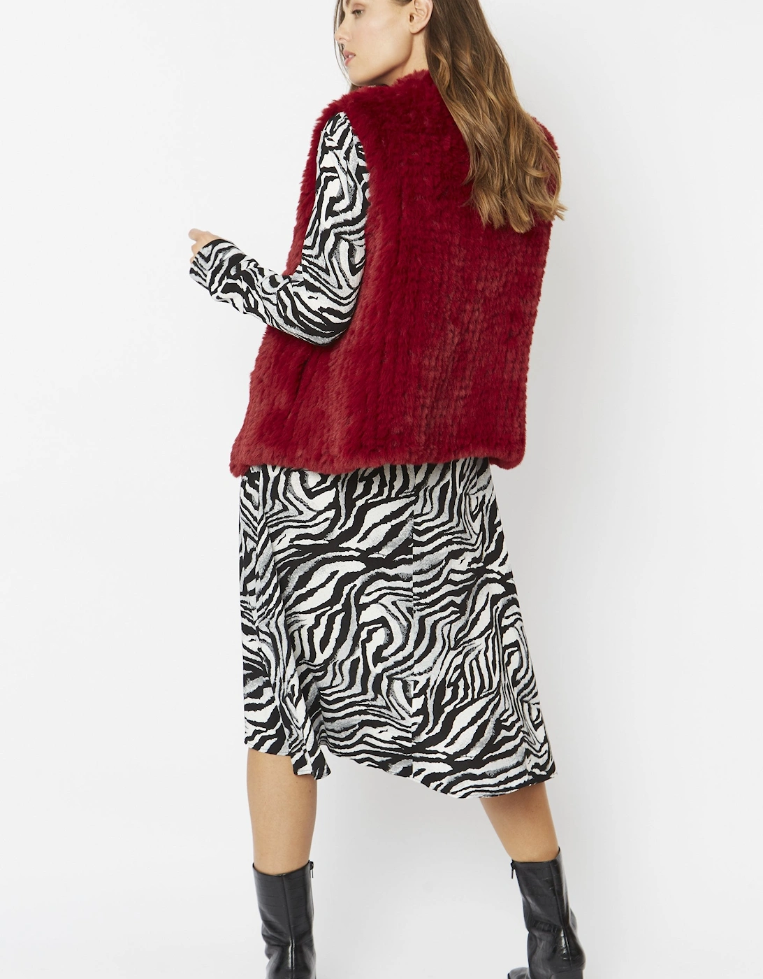 Red Hand Knitted Faux Fur Gilet