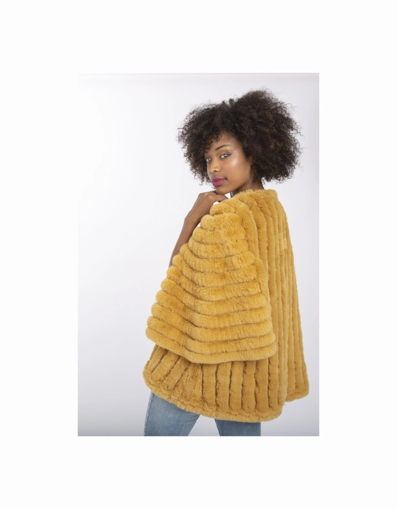 Yellow Faux Fur Striped Coat