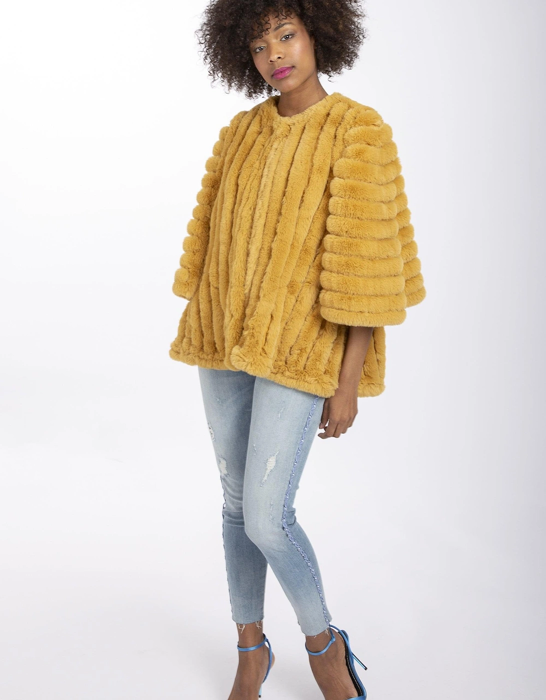 Yellow Faux Fur Striped Coat, 6 of 5