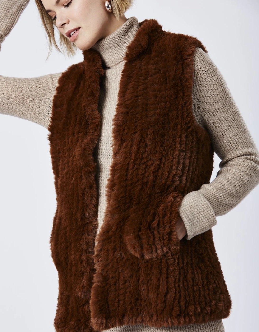Chocolate Hand Knitted Faux Fur Gilet, 5 of 4
