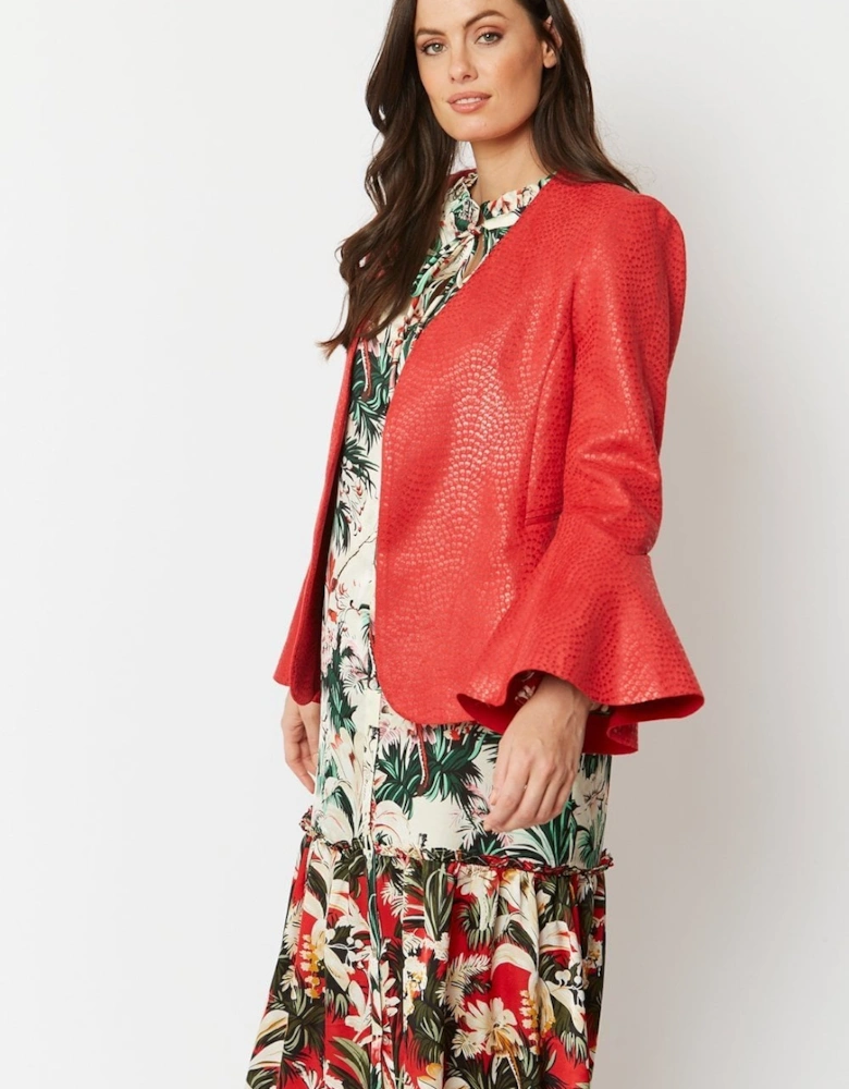 Red Faux Suede Flared Sleeve Jacket