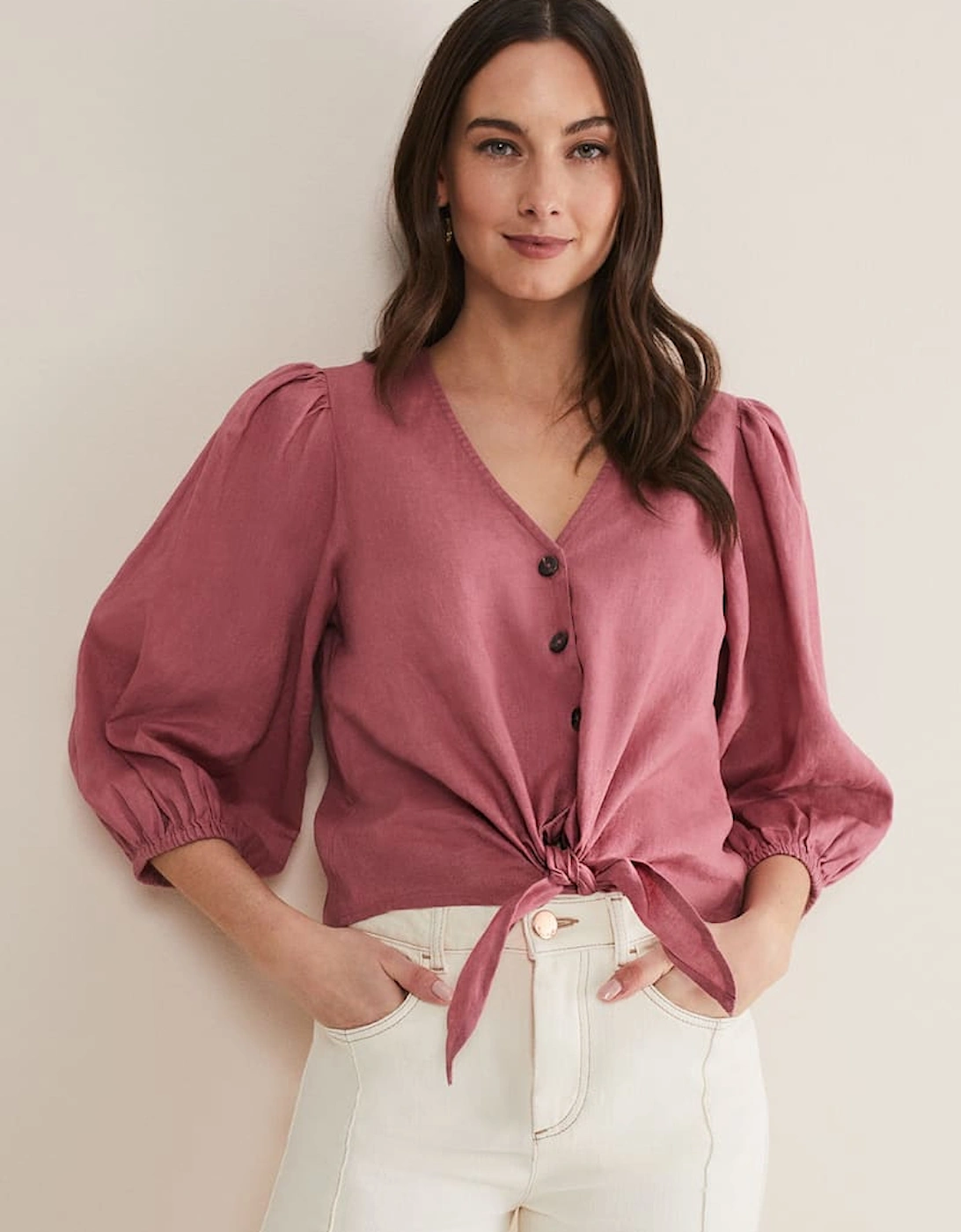 Raven Linen Tie Front Blouse