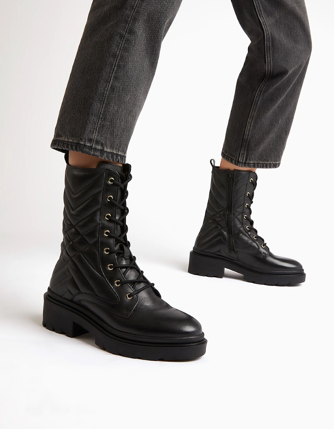 Ladies Paynter - Quilted Leather Biker Boots