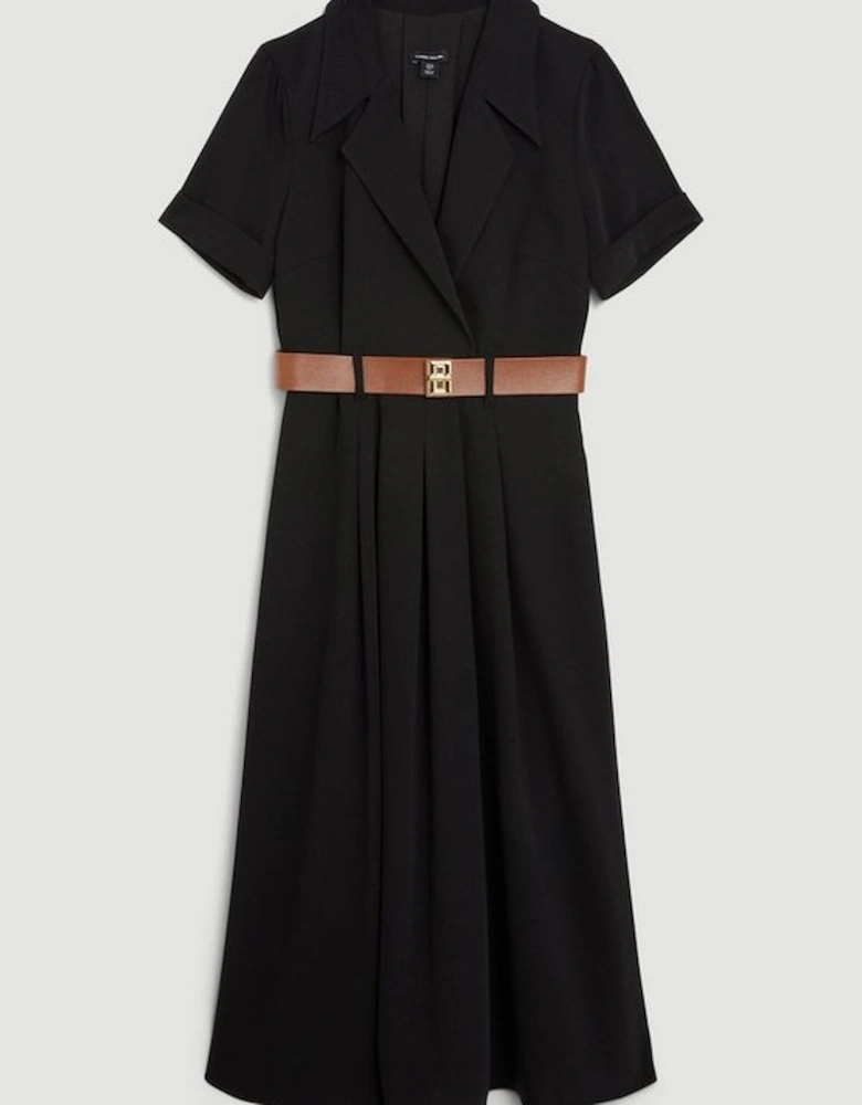 Soft Tailored Belted Midi Dress