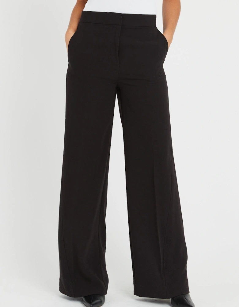 Structure Twill Wide Leg Trousers - Black