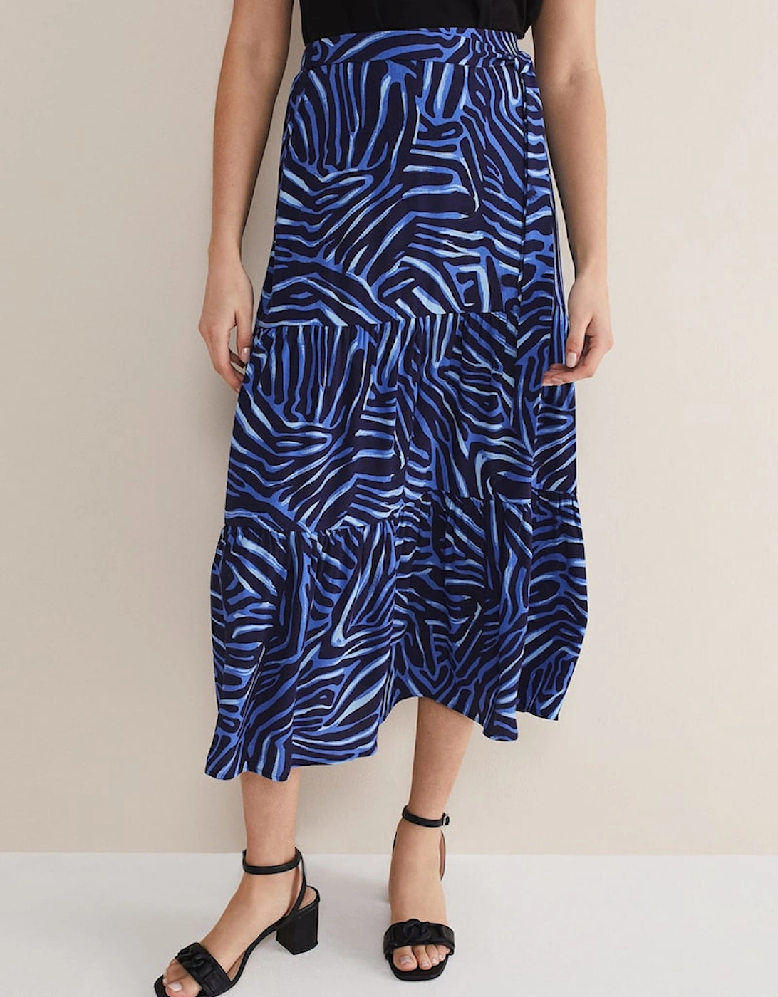 Tana Zebra Print Tiered Midi Skirt