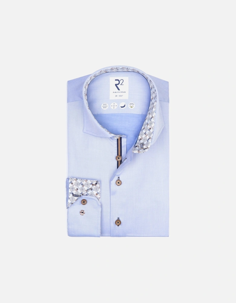 Wide Spread Collar Shirt With Trim Detail Light Blue