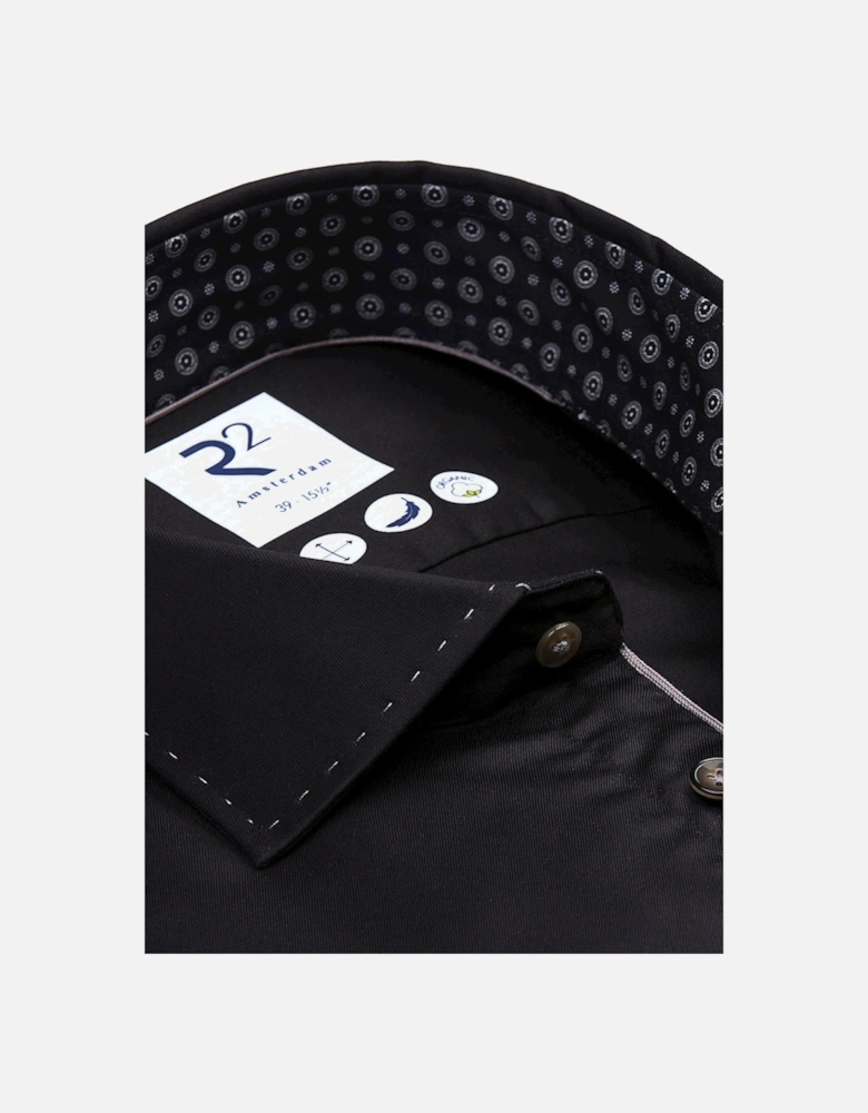 Black Shirt With Stitched Collar Detail Black