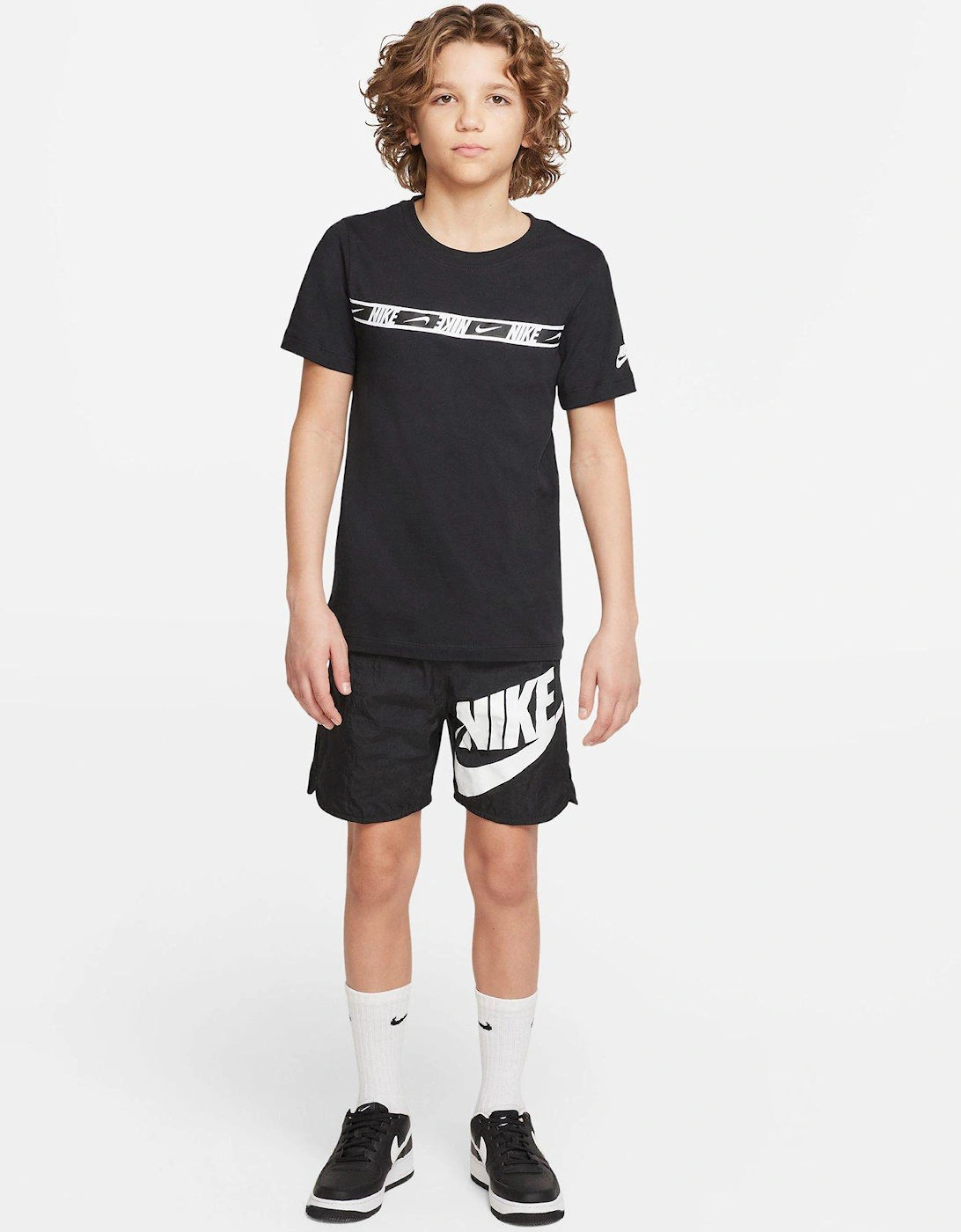 Older Boys Sportswear Woven Big Logo Short - Black/White