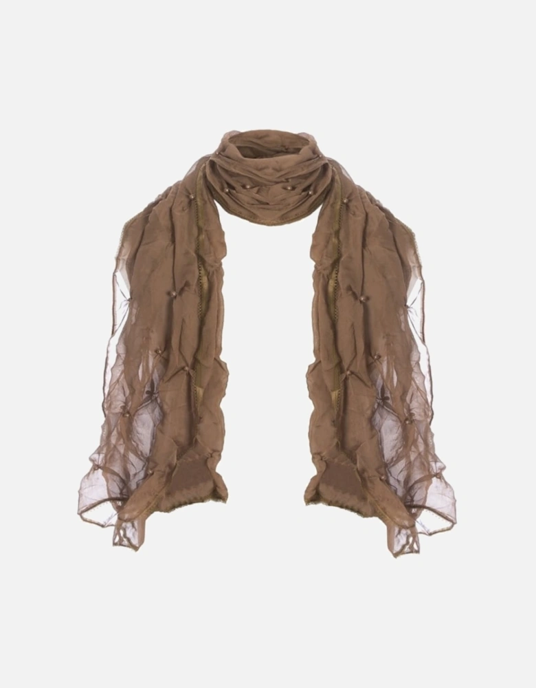 Mocha Chiffon Silk Scarf with Pearls