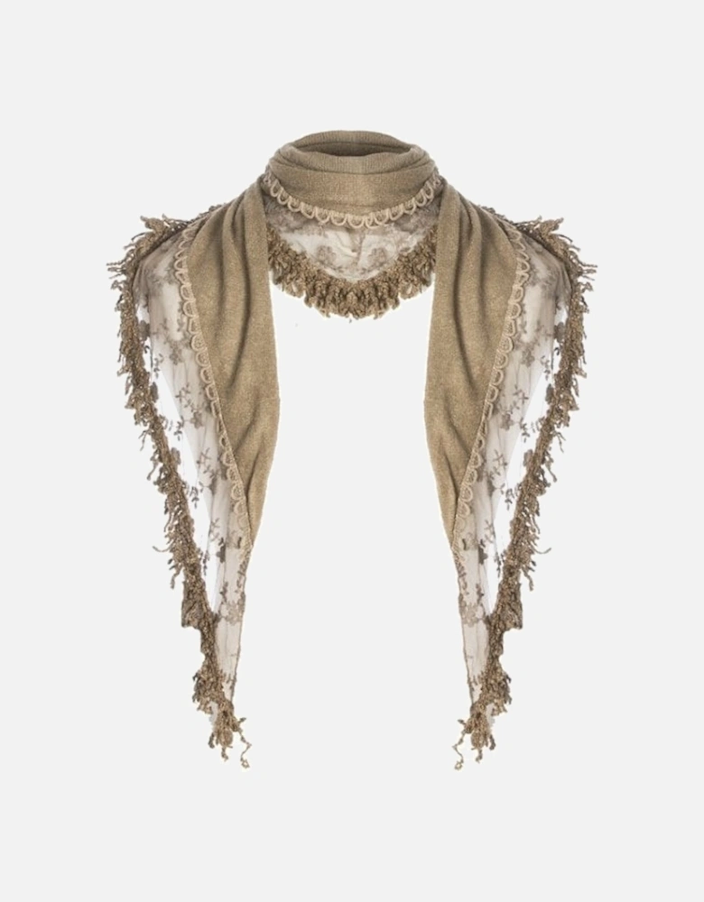 Mocha Fine Knit Scarf with Lace Finish