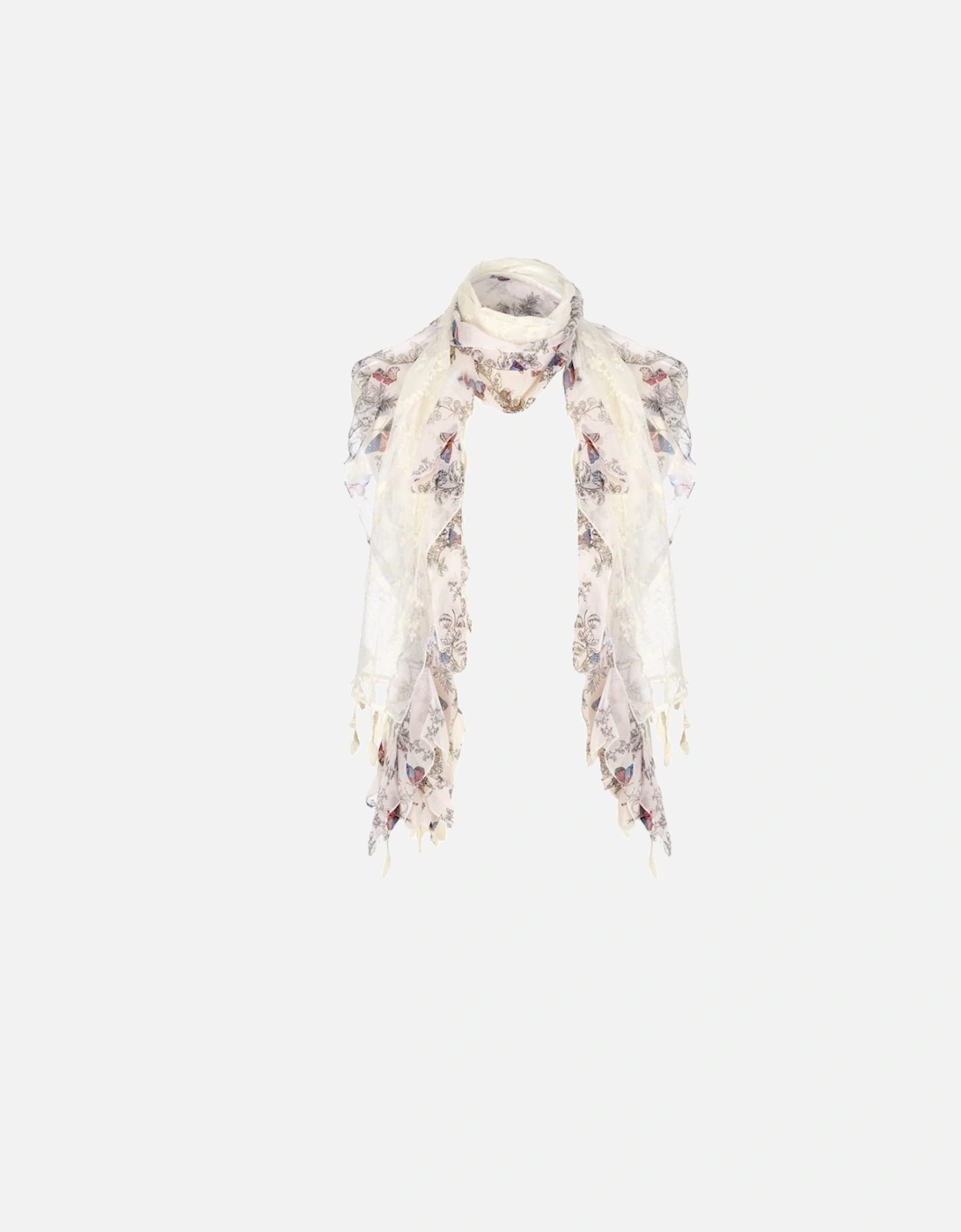 Cream Silk Chiffon and Vintage Lace Butterfly Scarf