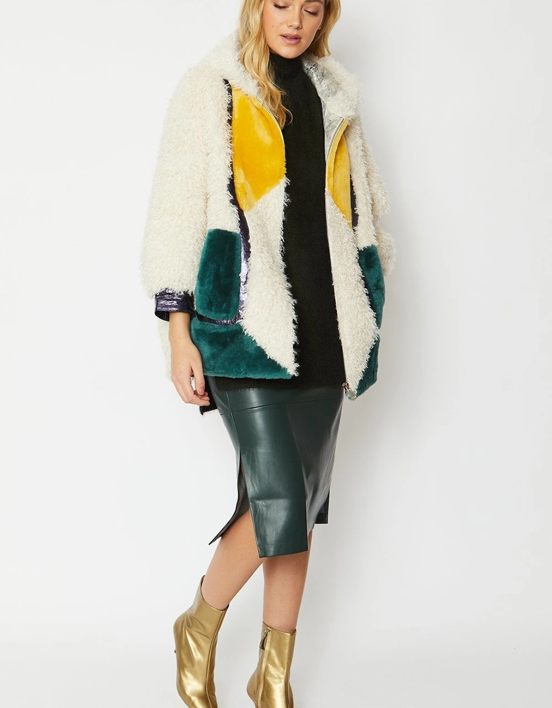 Cream Shearling & Leather Kate Coat