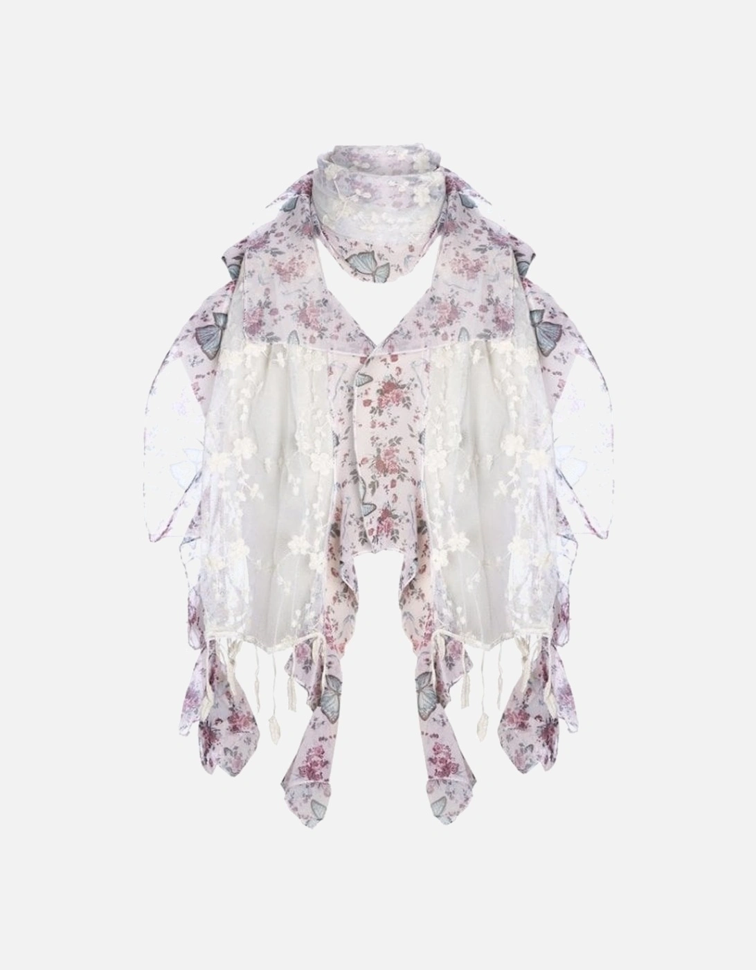 Purple Silk Chiffon and Vintage Lace Butterfly Scarf