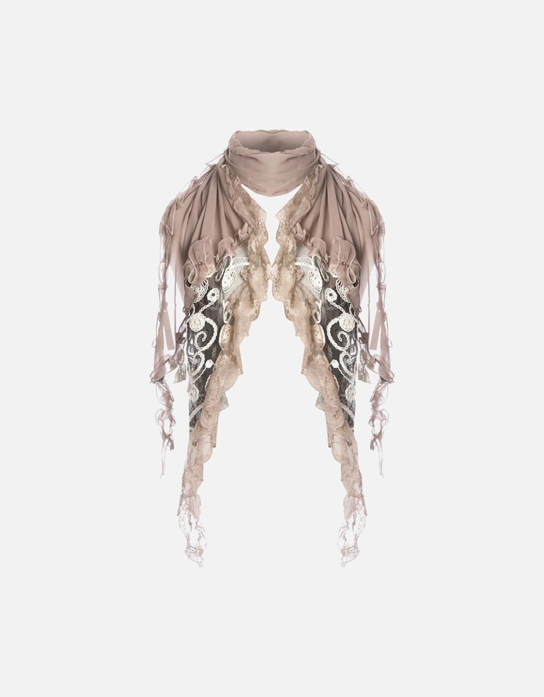 Mocha Chiffon and Lace Scarf