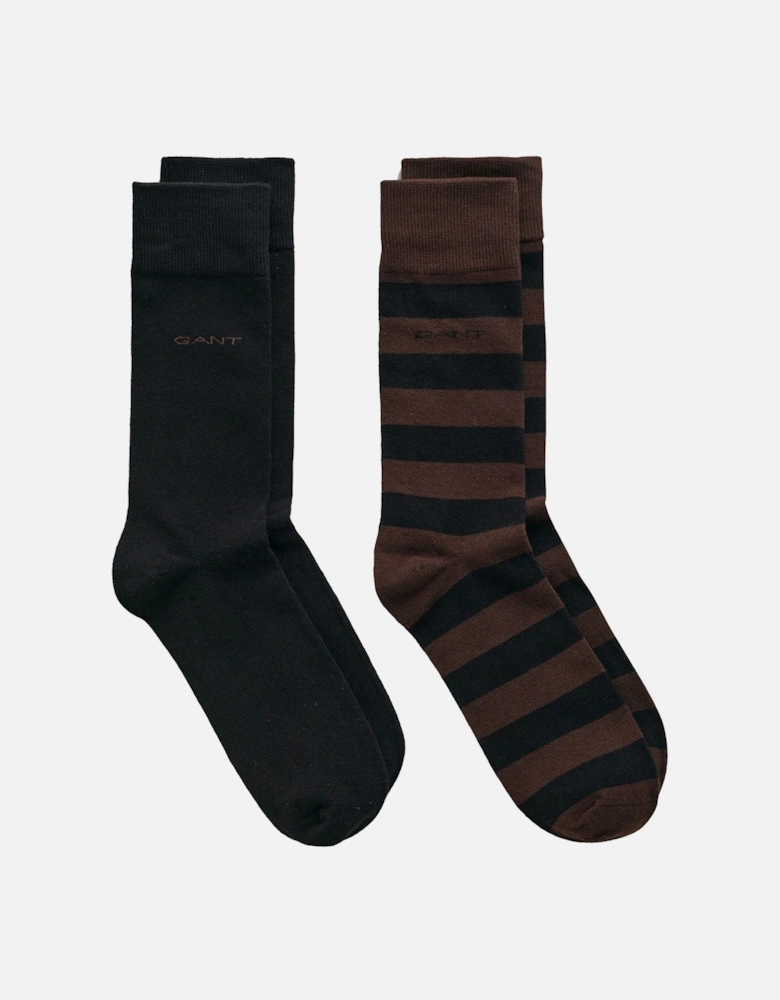 2 Pack Barstripe and Solid Socks Rich Brown