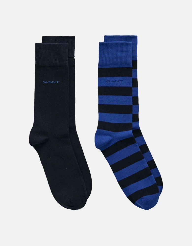 2 Pack Barstripe and Solid Socks College Blue