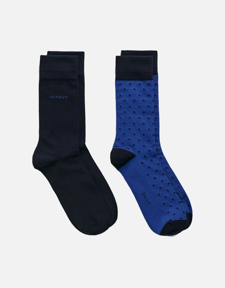 2 Pack Dot and Solid Socks College Blue