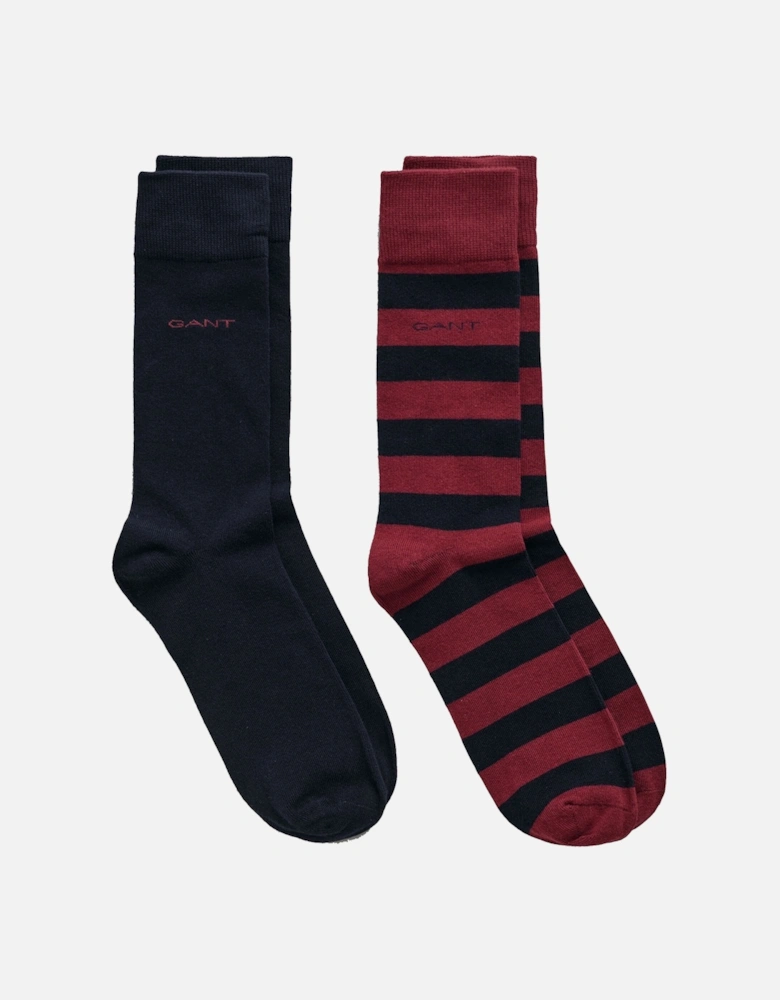 2 Pack Barstripe and Solid Socks Plumped Red