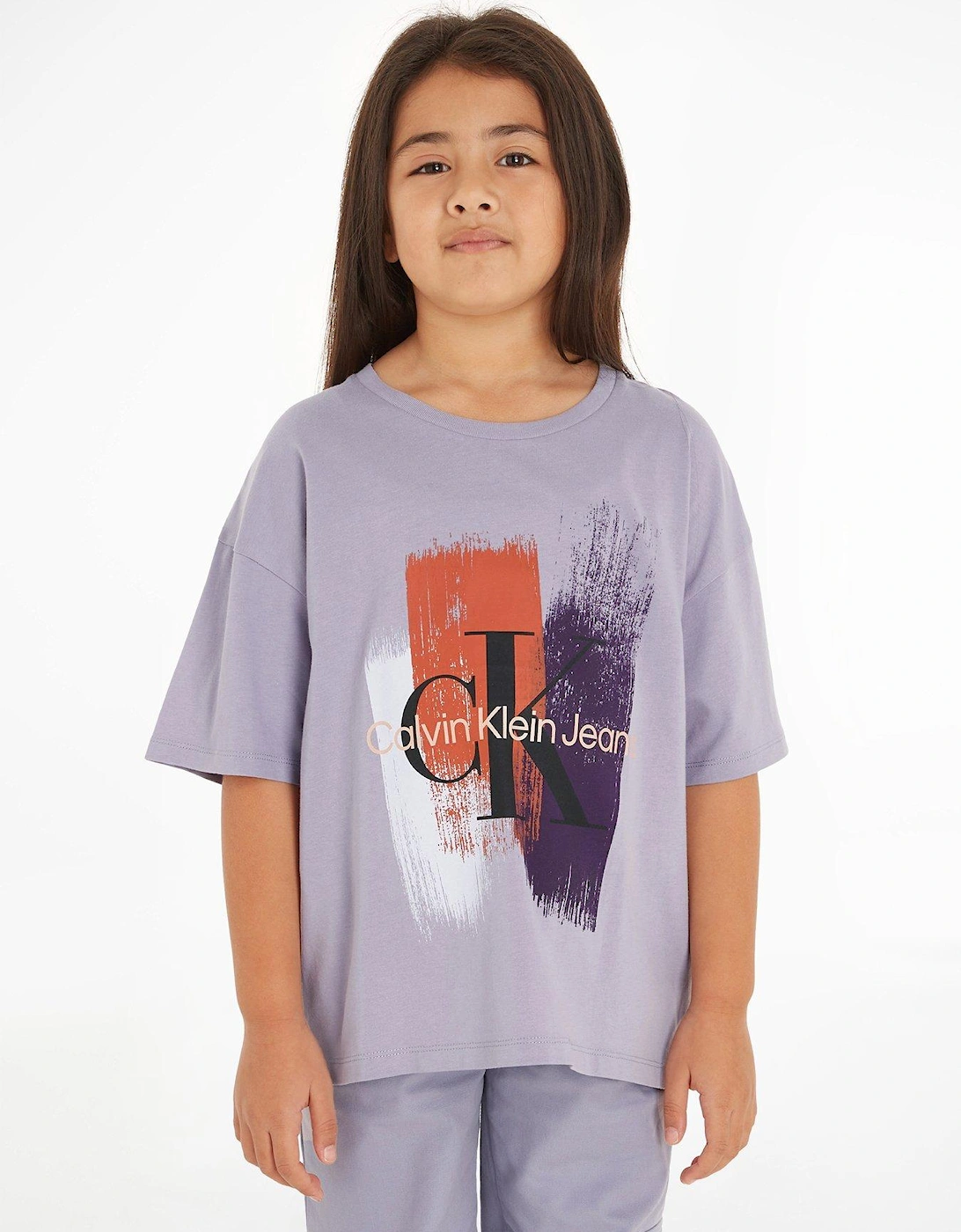 Girls Brush Stroke Monogram T-Shirt - Lavender