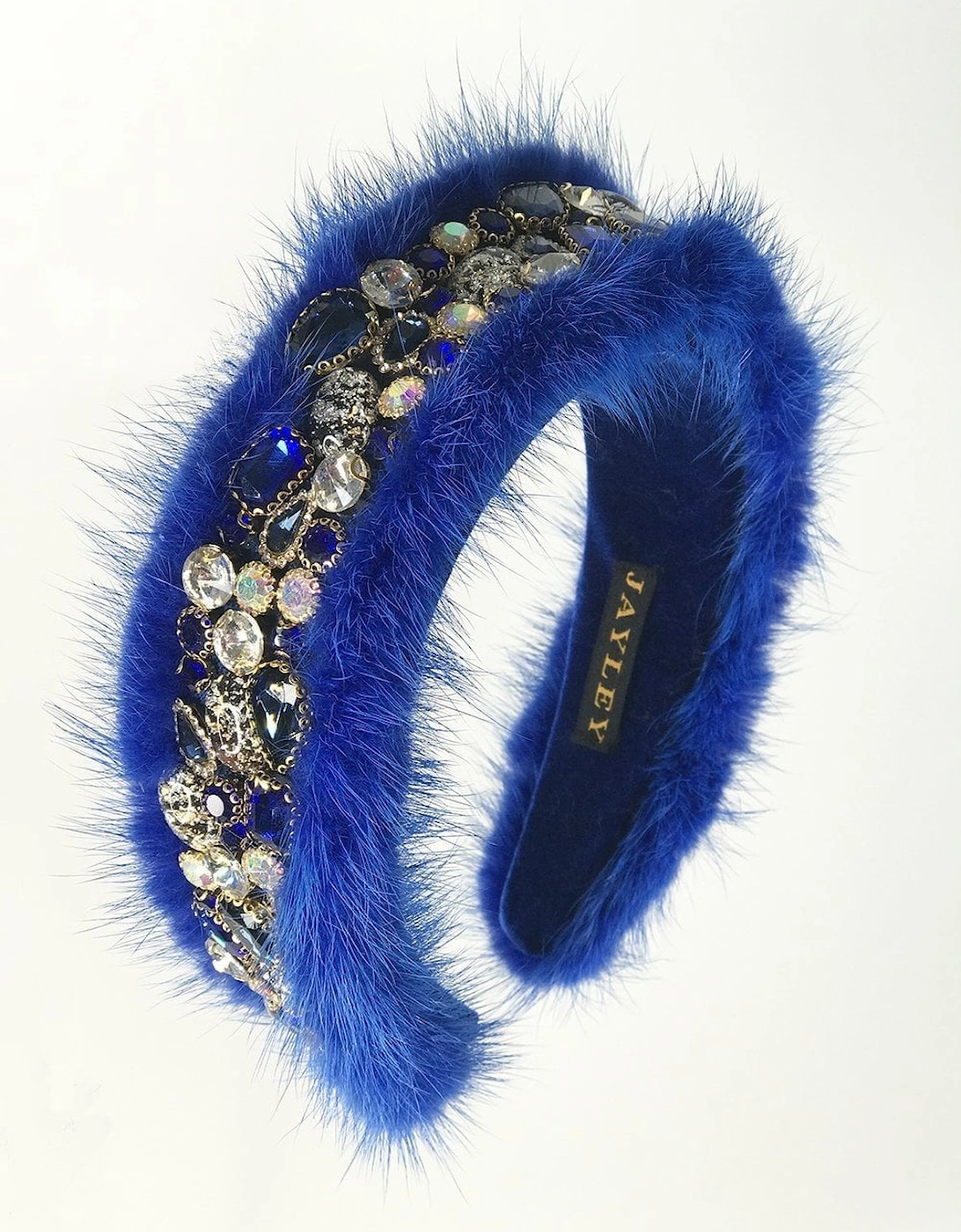 Blue Handmade Mink & Precious Stone Headband