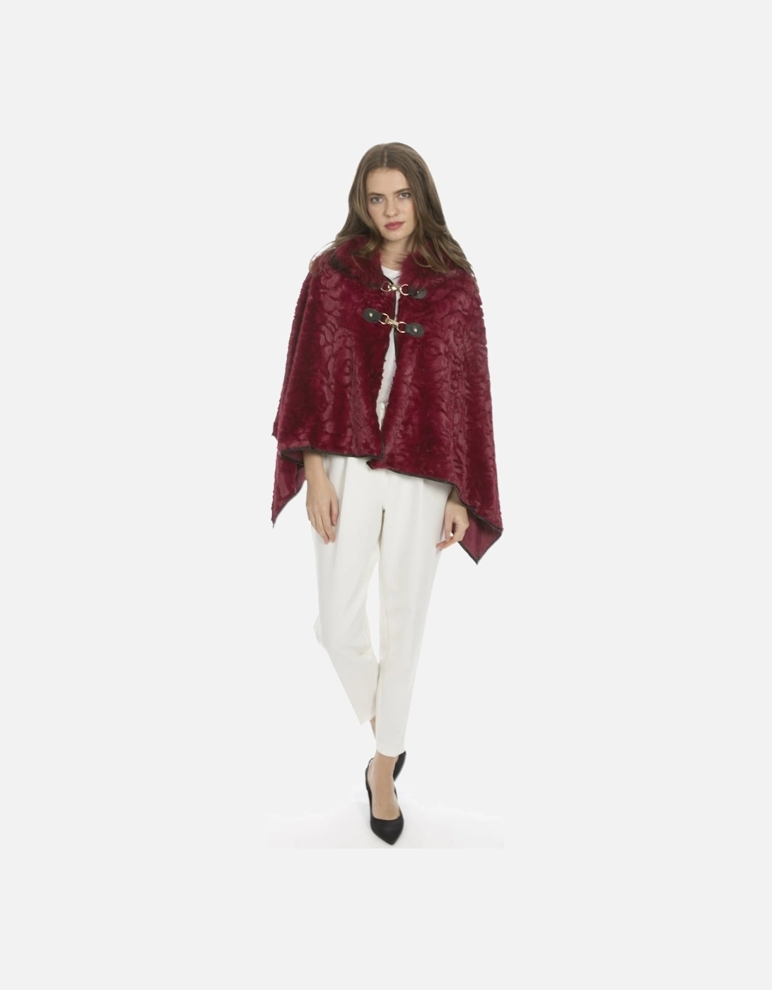 Red Faux Fur Cape with Fox Fur Trim Hood, 3 of 2