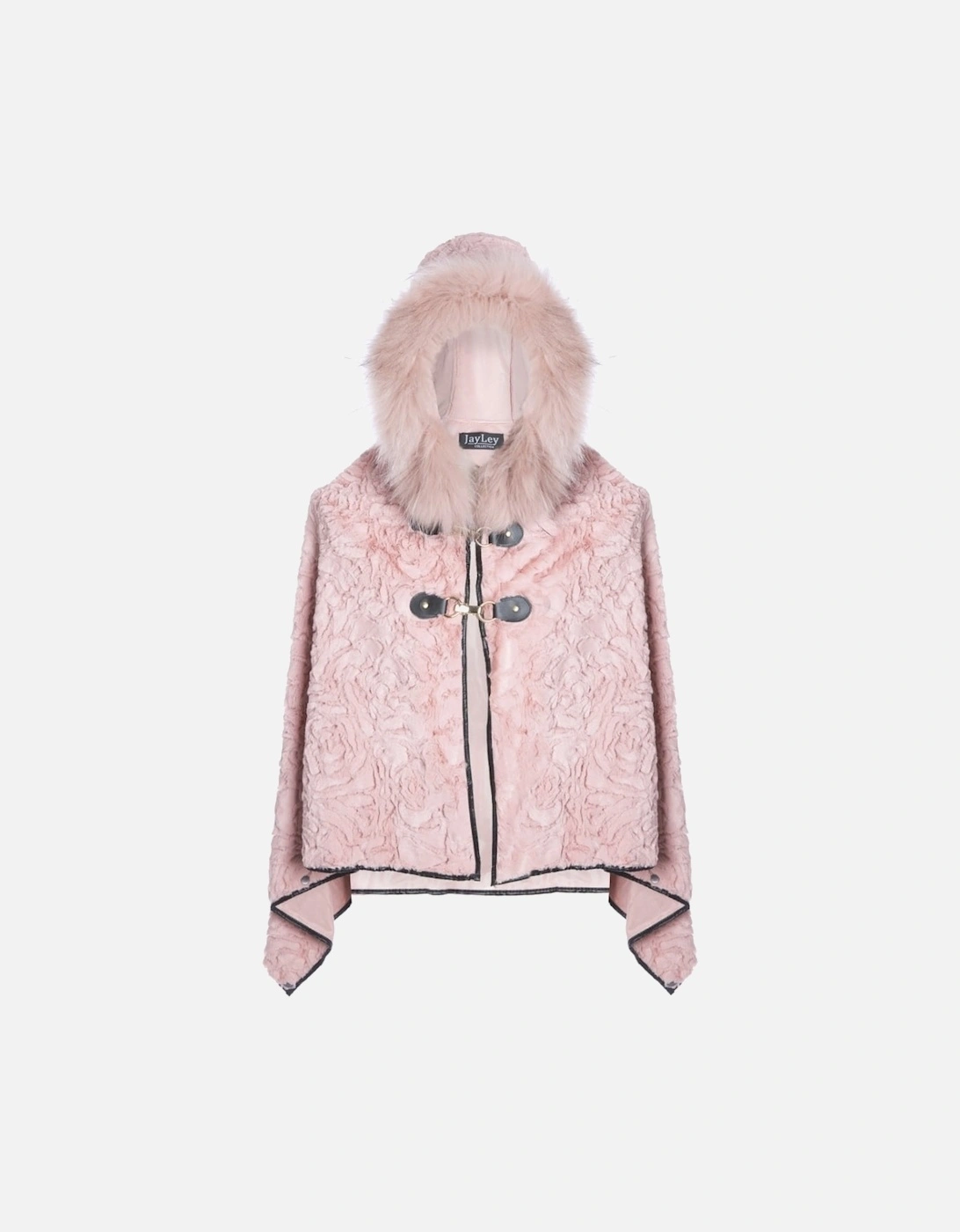 Pink Faux Fur Cape with Fox Fur Trim Hood, 4 of 3