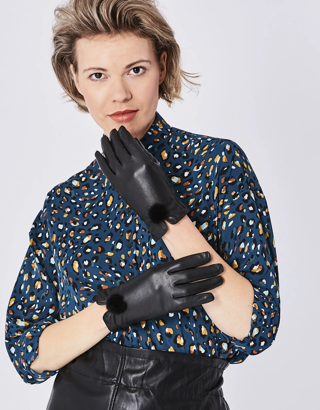 Black Leather Gloves with Mink Bobble, 3 of 2