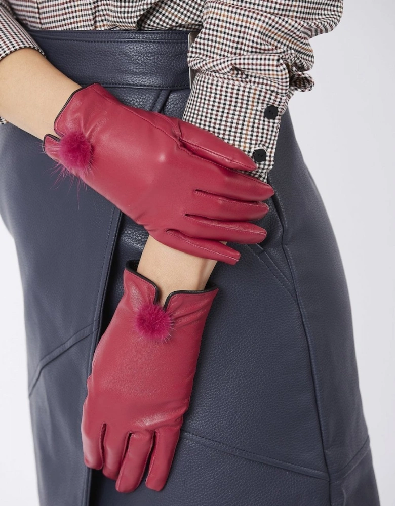 Purple Leather Gloves with Mink Bobble
