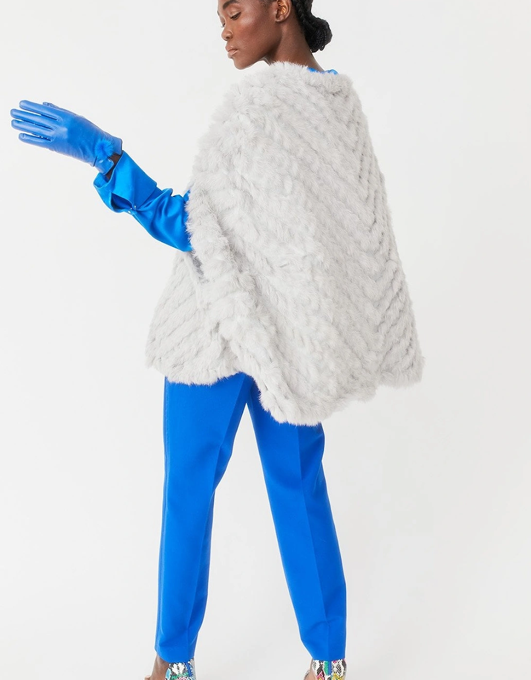 Blue Leather Gloves with Mink Bobble, 2 of 1