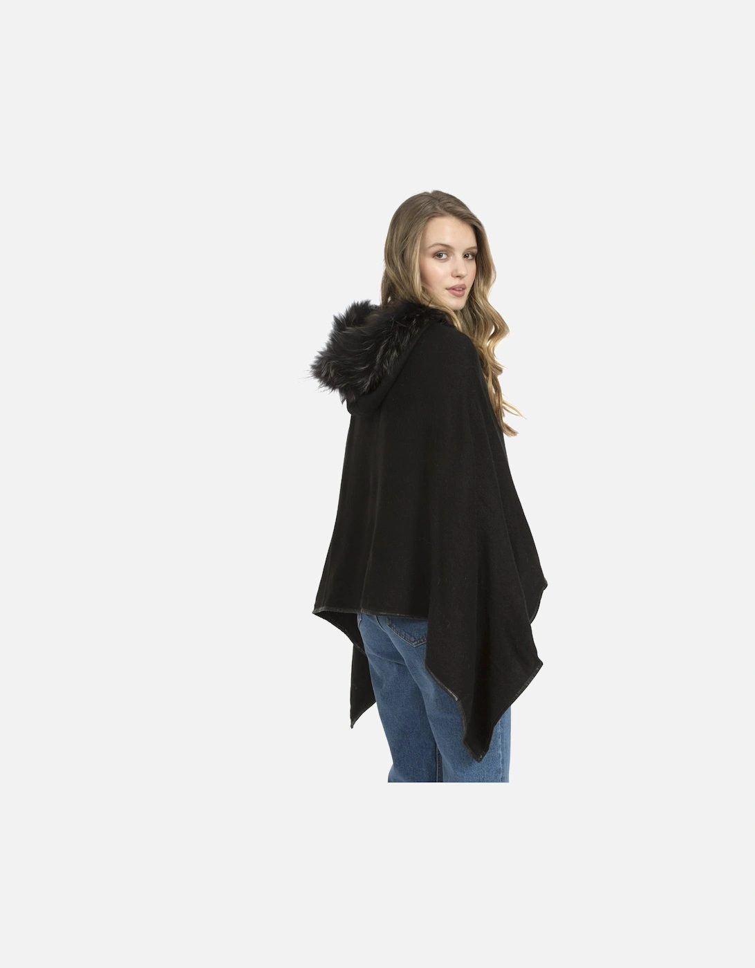 Black Cropped Cashmere Blend Cape with Hood