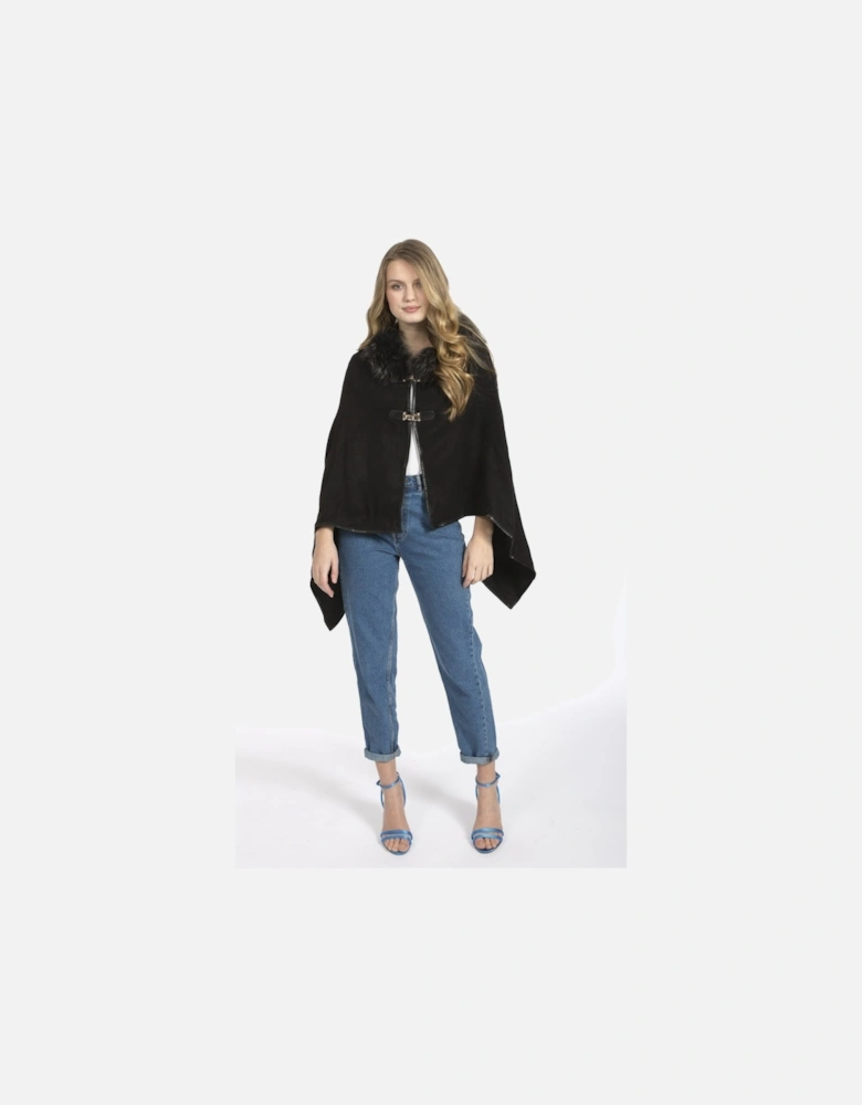 Black Cropped Cashmere Blend Cape with Hood