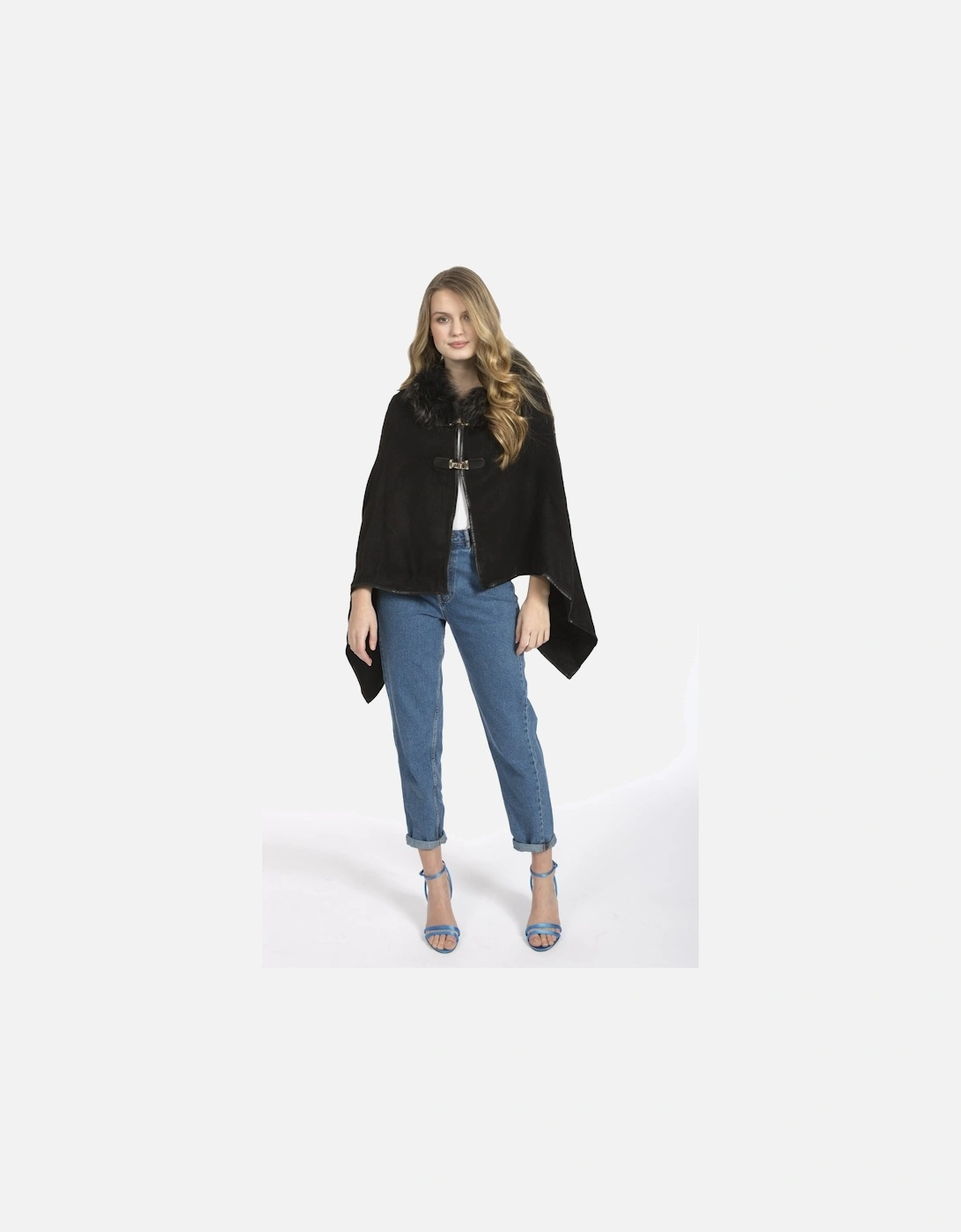 Black Cropped Cashmere Blend Cape with Hood
