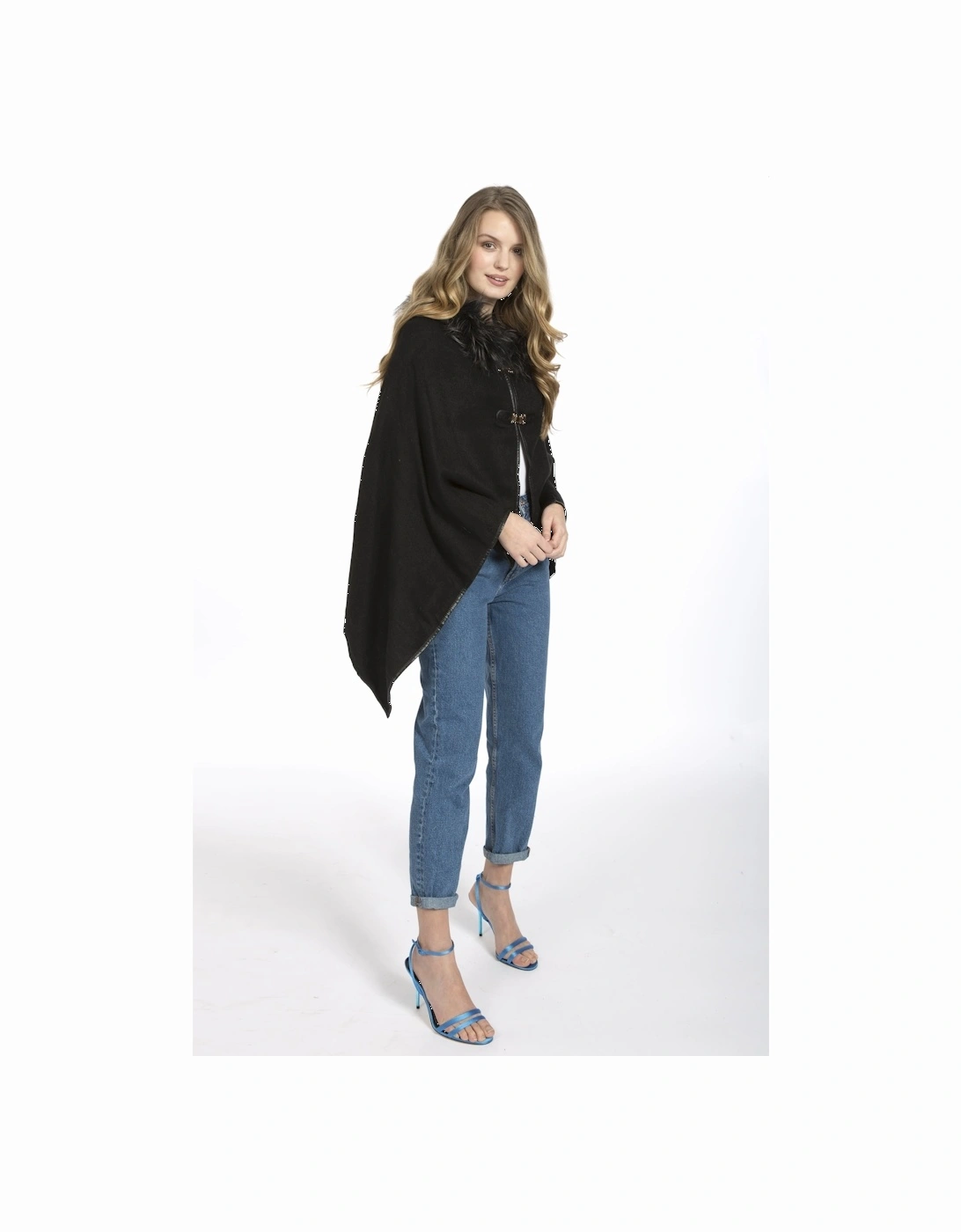 Black Cropped Cashmere Blend Cape with Hood