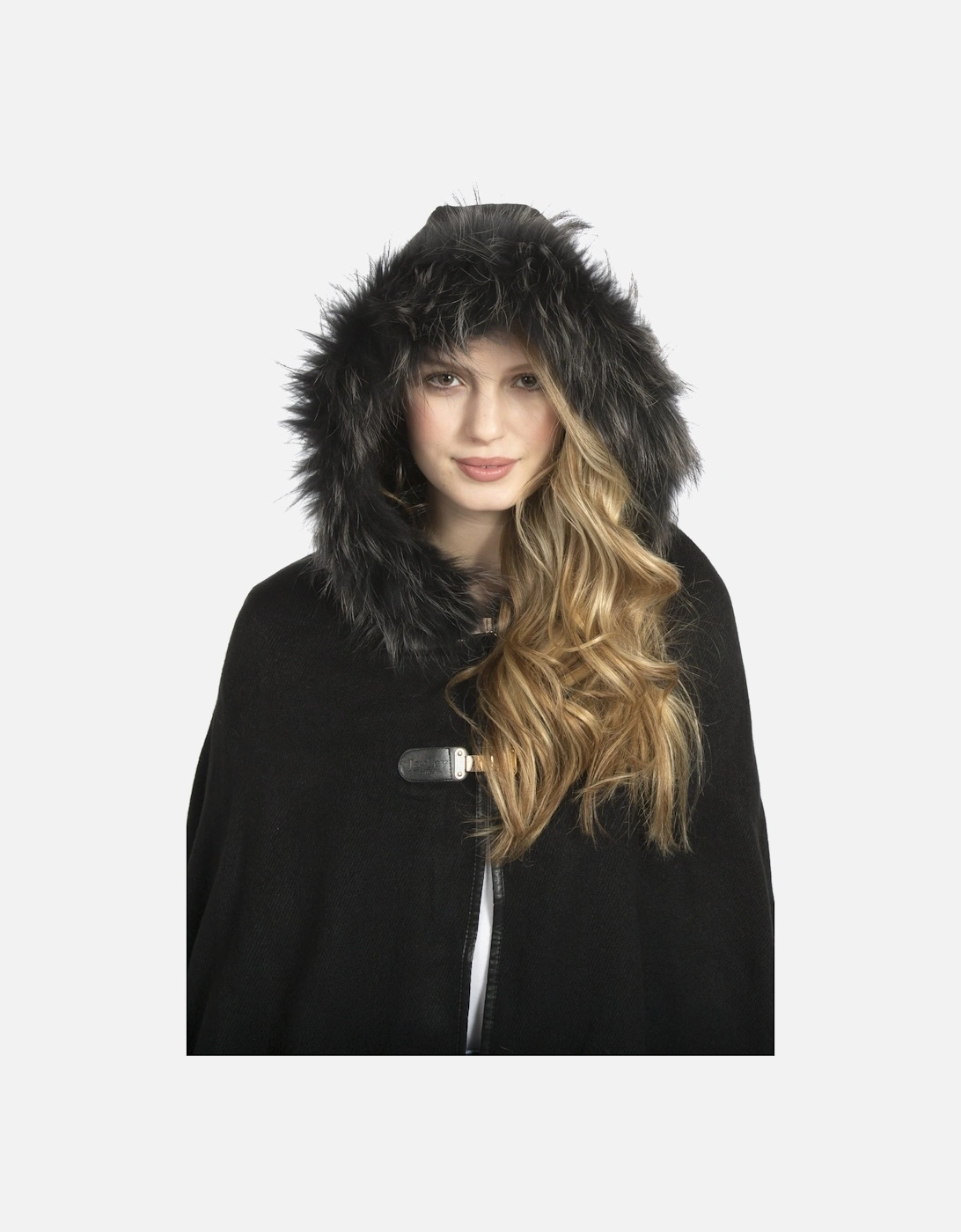 Black Cropped Cashmere Blend Cape with Hood, 6 of 5