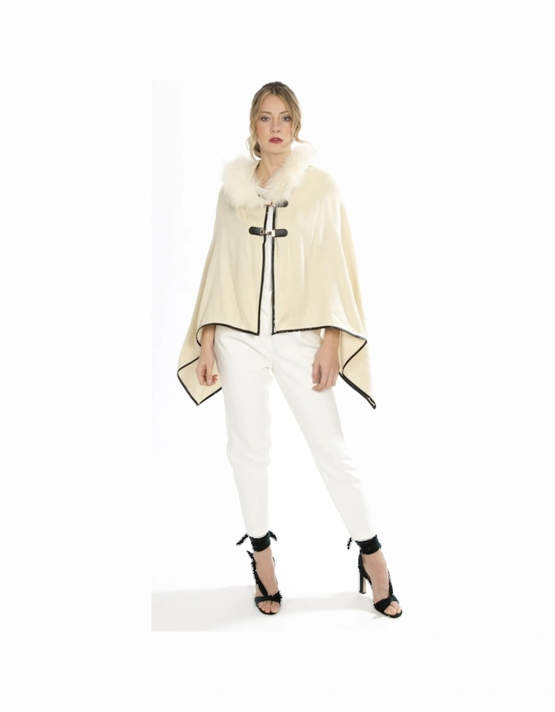 Cream Cropped Cashmere Blend Cape with Hood