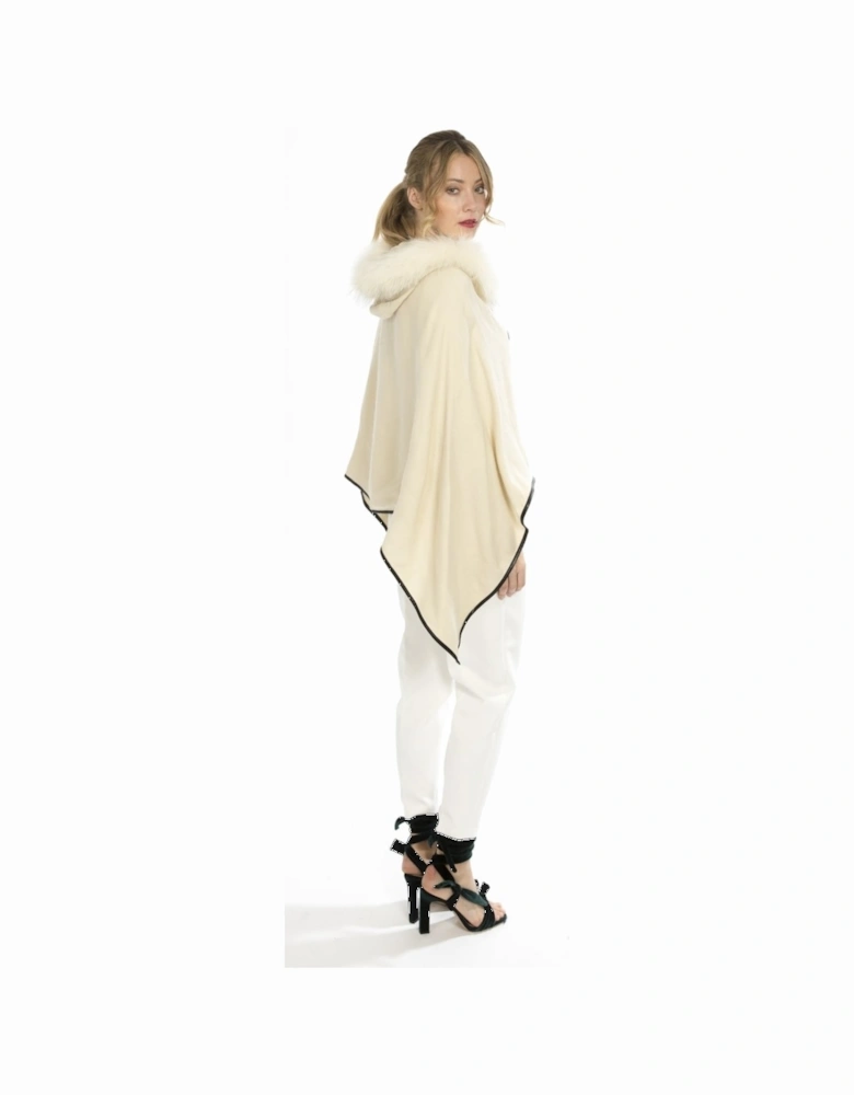 Cream Cropped Cashmere Blend Cape with Hood